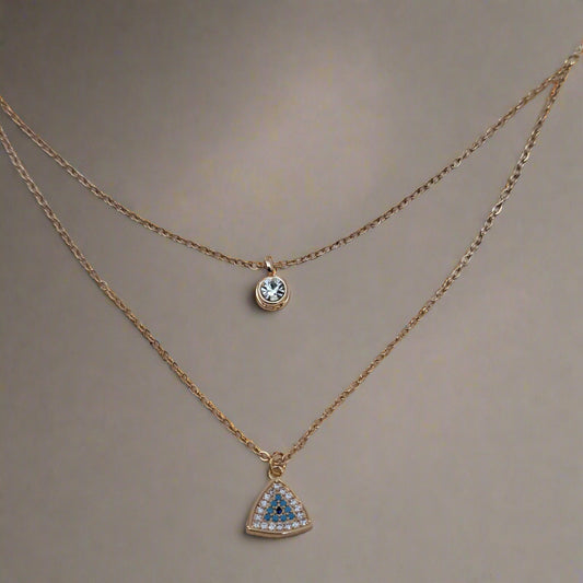 Mystique evil eye necklace dual layer design with delicate crystal