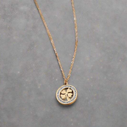 Four-leaf clover necklace jewelry on display