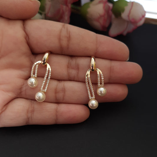 Dewdrop gold-tone earrings with stone studs pearl drops elegant