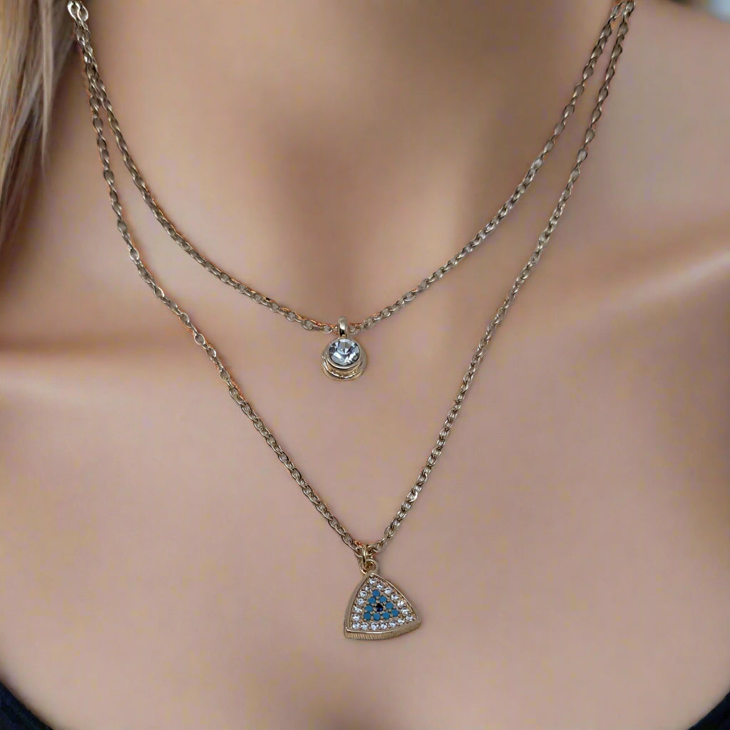 Evil eye dual layer necklace with crystal golden protection jewellery