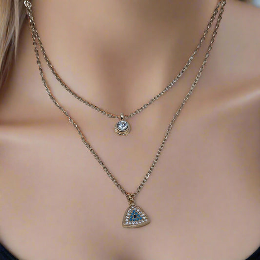 Evil eye dual layer necklace with crystal golden protection jewellery