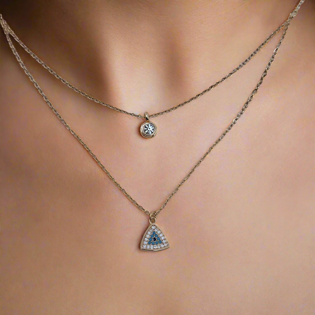 Evil eye crystal necklace layering jewellery elegant display