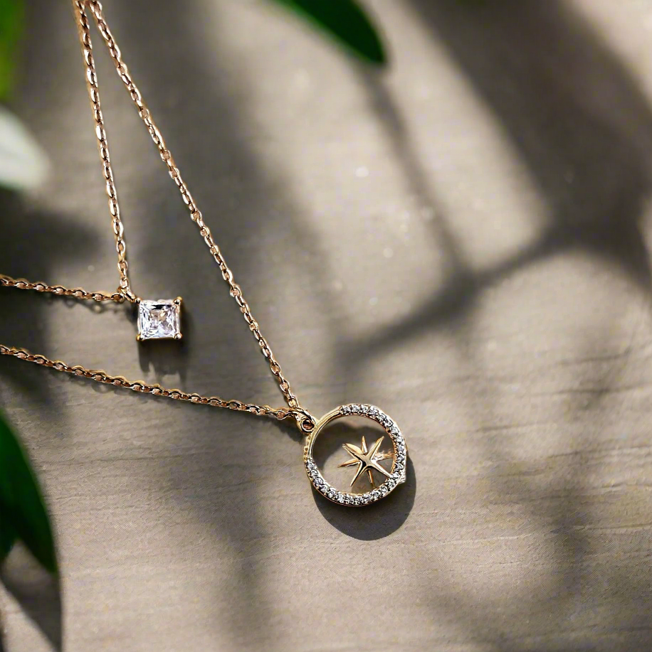 Steller dual layer necklace with soft glow finish anti-tarnish jewellery