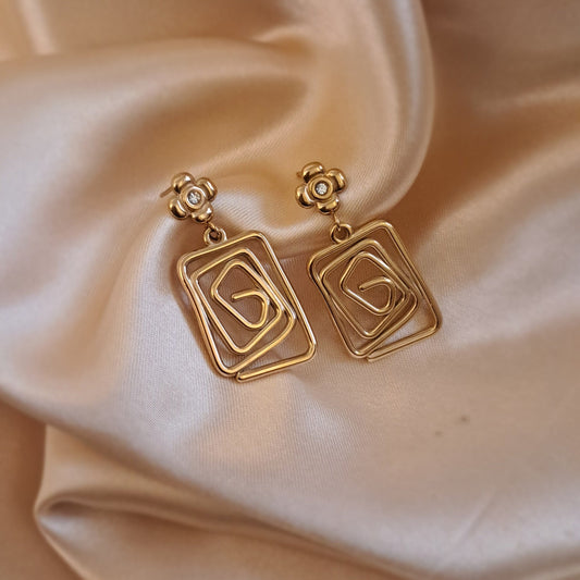 Ivy golden spiral square earrings anti-tarnish party jewellery