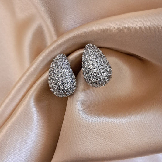 Tear drop AD earrings silver shade elegant anti-tarnish jewellery
