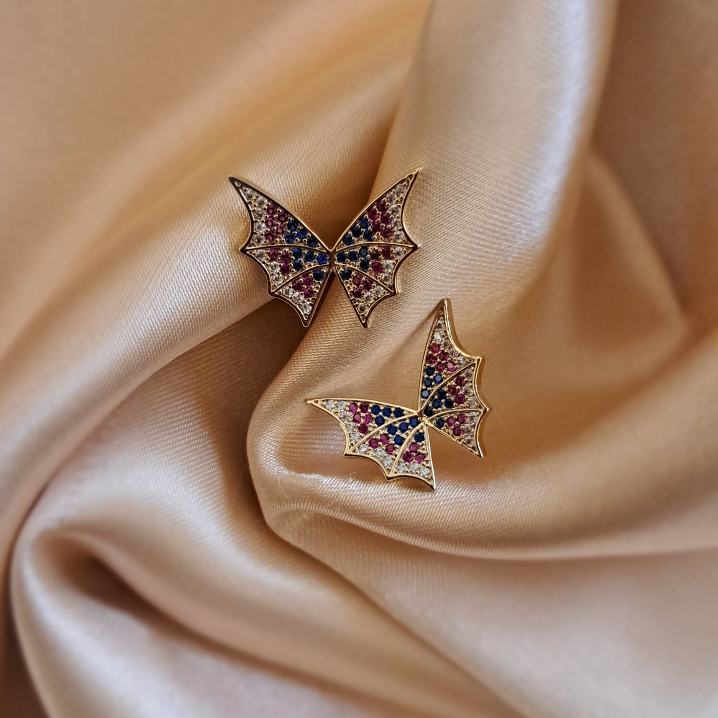 Golden butterfly AD earrings vibrant multicolor stones elegant