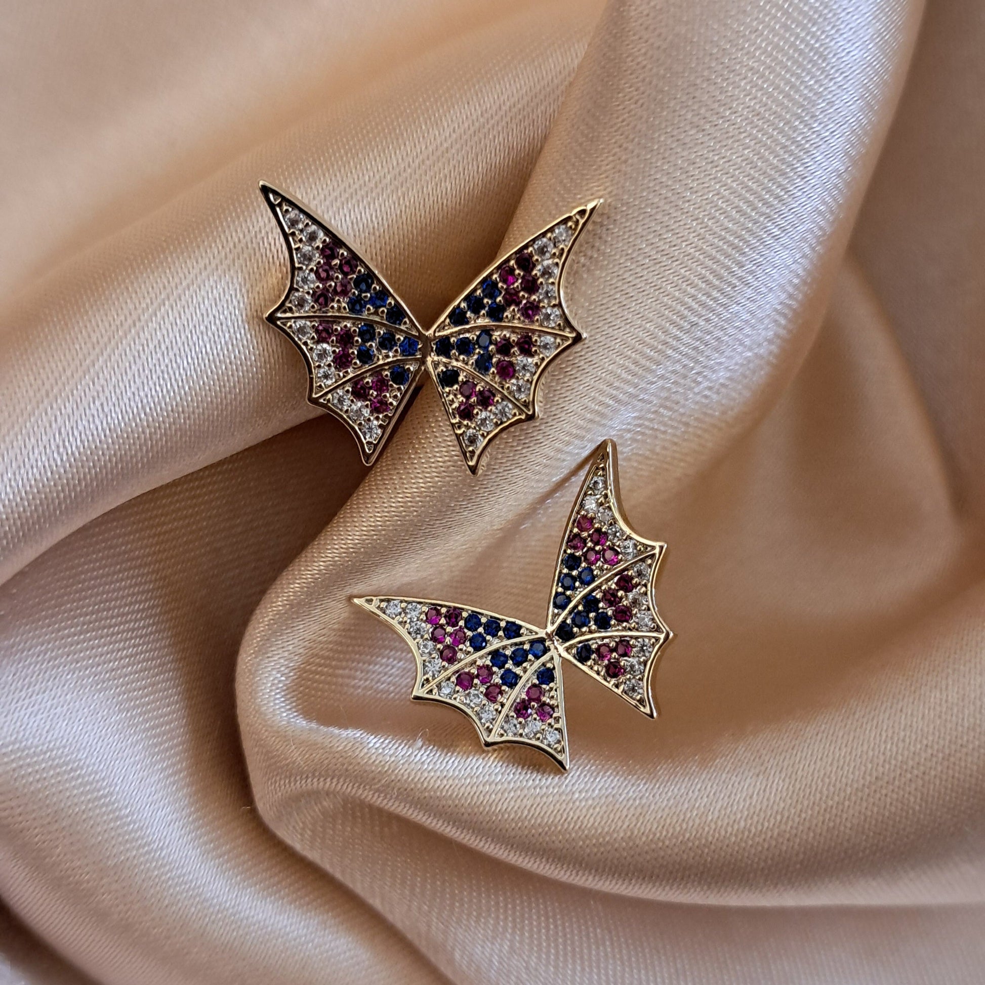 Butterfly multicolor AD earrings golden anti-tarnish jewellery